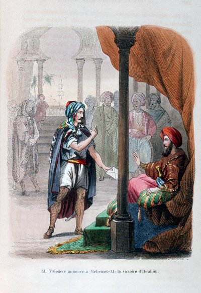 M Vaissière kondigt de overwinning van Ibrahim Pasha aan Mehmet Ali aan, 1818, 1847 door Jean Adolphe Beauce