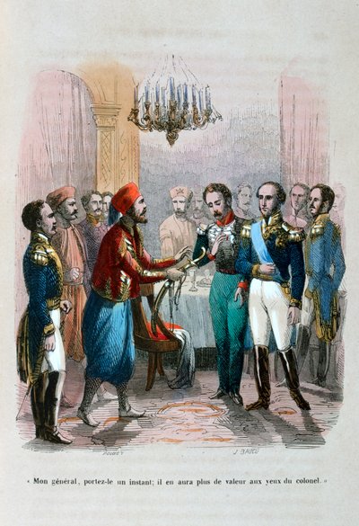 Ontmoeting tussen Ibrahim Pacha en kolonel Faudoa, Egypte, 1828 door Jean Adolphe Beauce
