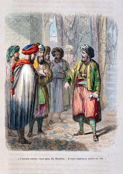 Muhammad Ali stuurt zijn zoon Ibrahim Pasha om de Saoedische opstand neer te slaan, 1811-1818, 1847 door Jean Adolphe Beauce