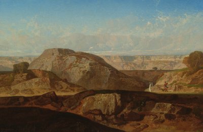 Raphael en Tobias op weg naar Rhages in Media door Jean Adrien Guignet