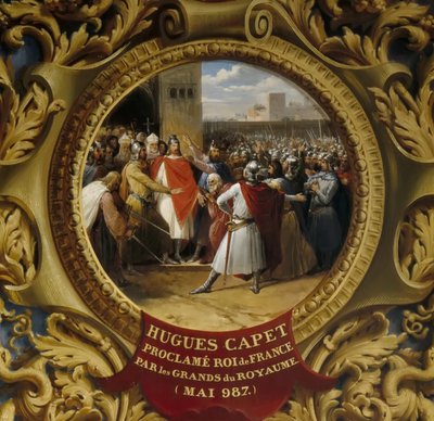 Hugh Capet uitgeroepen tot koning door de edelen in mei 987 door Jean Alaux