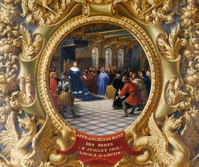 Lodewijk X de Ondeugende emancipeert de lijfeigenen in 1315 door Jean Alaux