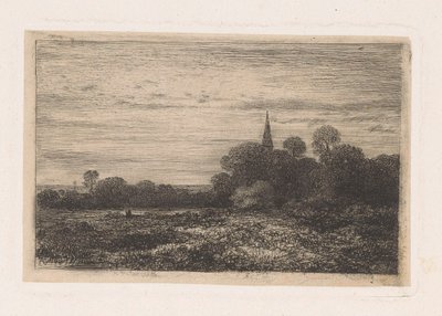 Landschap met kerktoren door Jean Alexis Achard