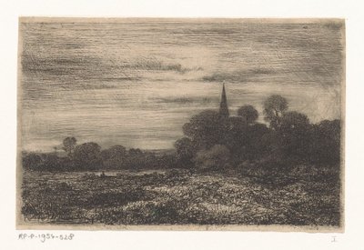 Landschap met kerktoren door Jean Alexis Achard