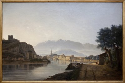 Uitzicht op Grenoble vanaf de Quai de la Graille door Jean Alexis Achard