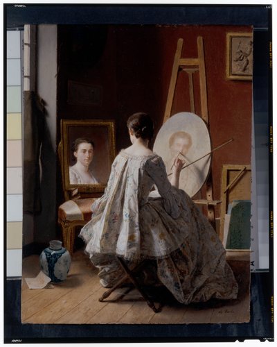 Portret van een kunstenaar die haar zelfportret schildert door Jean Alphonse Roehn