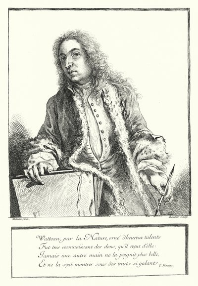 Zelfportret van de Franse kunstenaar Antoine Watteau door Jean Antoine (after) Watteau