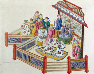 Scène voor de Heer. Tekening afkomstig van een Chinese vaas. Schilderij door Jean Antoine Fraisse (18e eeuw) door Jean Antoine Fraisse