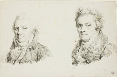 Zelfportret in een donkere stoffen jas en zelfportret in een bontkraagjas door Jean Antoine Laurent