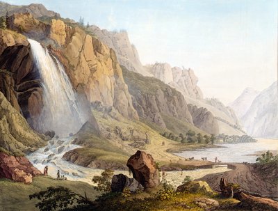 Uitzicht op de Cascade de Pissevache, c.1789 door Jean Antoine Linck