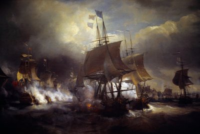 Amerikaanse Onafhankelijkheidsoorlog: Zeeslag bij Ouessant tussen 23 en 27/07/1778 (detail) door Jean Antoine Theodore Gudin