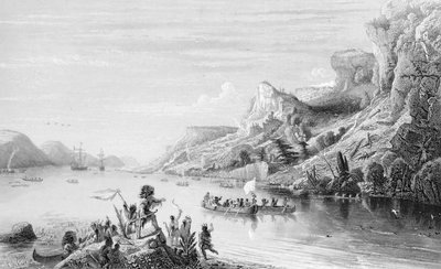 Jacques Cartier (1491-1557) op de St. Lawrence-rivier, 1535 door Jean Antoine Theodore Gudin