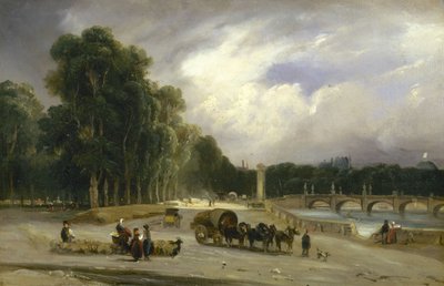 Uitzicht op de Cours la Reine, c.1828 door Jean Antoine Theodore Gudin