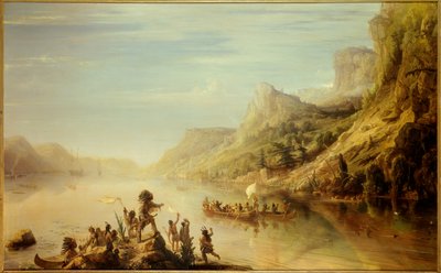De Franse ontdekkingsreiziger Jacques Cartier (1491-1557) ontdekte en beklom de St. Lawrence rivier in Canada in 1535 door Jean Antoine Theodore Gudin