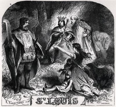 St. Louis spreekt recht onder een eik in Vincennes, uit 