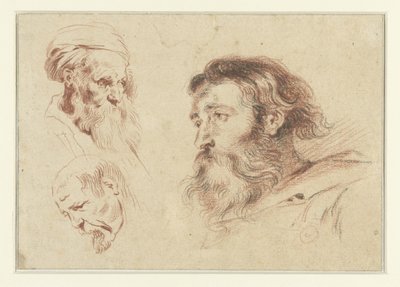 Drie manskoppen door Jean Antoine Watteau (rejected attribution)