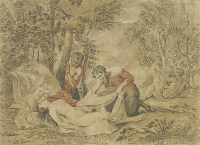 Twee saters bespieden een slapende nimf door Jean Antoine Watteau (rejected attribution)