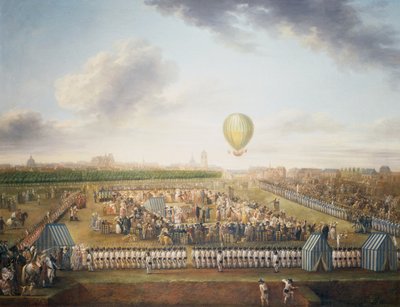 14e ervaring van Jean-Pierre Blanchard en Chevalier Lepinard met luchtballon, Lille, 26 augustus door Jean Antoine Watteau