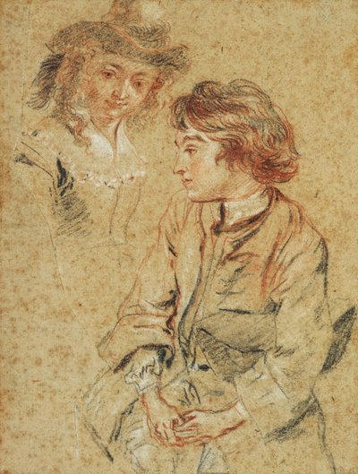 Een zittende jonge man, driekwart lengte, met zijn hoed, c.1717 door Jean Antoine Watteau