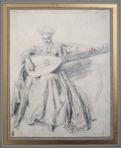 Een luitspeler door Jean Antoine Watteau