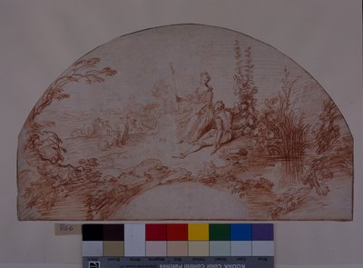 Een herderin zittend met haar minnaar door Jean Antoine Watteau