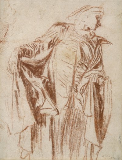 Acteur staand met hoofd naar rechts gedraaid, ca. 1719-1720 door Jean Antoine Watteau