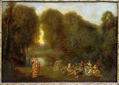 Geassembleerd in een park ... door Jean-Antoine Watteau