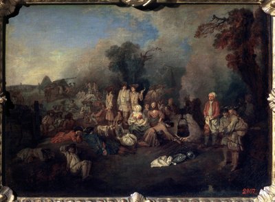 Bivak door Jean Antoine Watteau