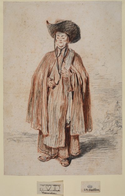 Karmelietenmonnik, staand door Jean Antoine Watteau