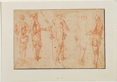 Vijf mannen staan ... door Jean-Antoine Watteau
