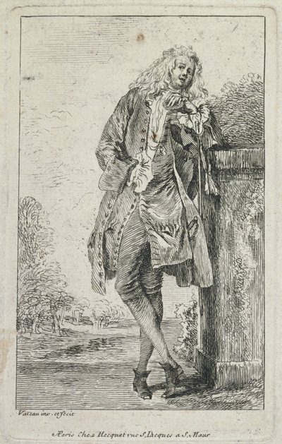 Modefiguren: Staande man Acconde door Jean Antoine Watteau