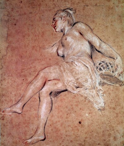 Flora Allegorie van de zomer. Bloed en zwart potlood door Jean Antoine Watteau door Jean Antoine Watteau