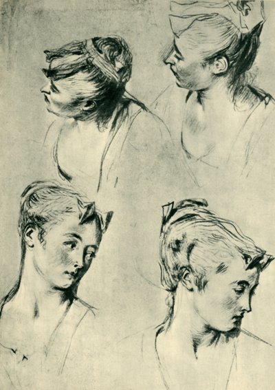 Vier studies van vrouwelijke hoofden, begin 18e eeuw, 1943 door Jean Antoine Watteau