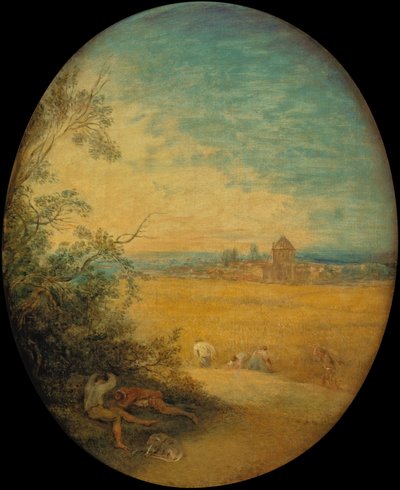 Hooimakers in een veld, zomer door Jean Antoine Watteau
