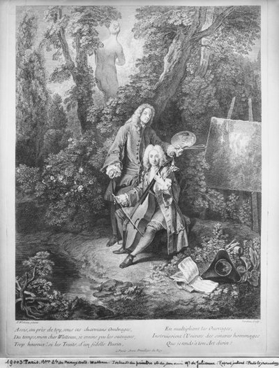 Jean Antoine Watteau en zijn vriend Monsieur de Julienne, gegraveerd door Nicolas Henri Tardieu (1674-1749) door Jean Antoine Watteau