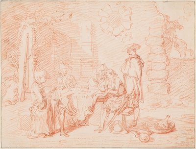 Kaartspelende soldaten voor een muur. 1709/10 door Jean Antoine Watteau