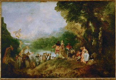 Instappen voor Cythere ... door Jean-Antoine Watteau