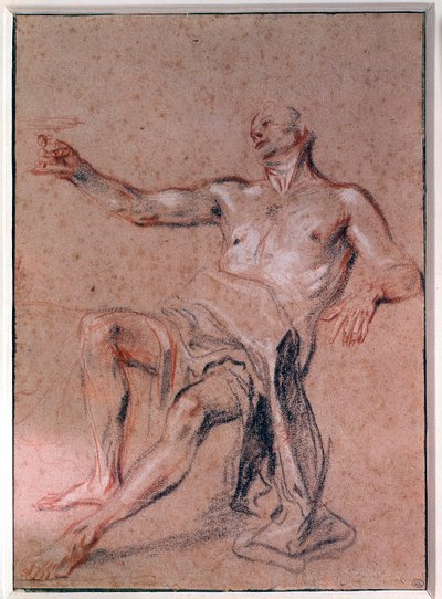 Man naakt Potloodtekening door Jean Antoine Watteau (1684-1721) 18e eeuw Parijs, Musée du Louvre door Jean Antoine Watteau