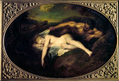 Nimf en satyr of Jupiter en Antiope door Jean Antoine Watteau