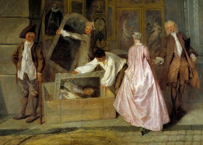 Pakketvoorbereiding (detail) door Jean Antoine Watteau