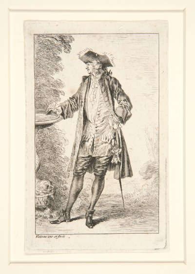 Plaat uit de serie Figures de mode (Modefiguren) door Jean Antoine Watteau