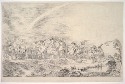 Rekruten gaan zich bij het regiment voegen, ca. 1715-16 door Jean Antoine Watteau