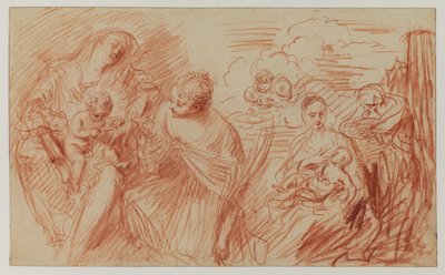 Blad met Studies naar Oude Meesters door Jean Antoine Watteau