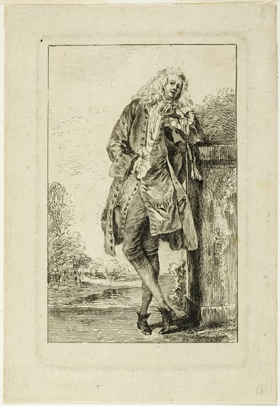 Staande man leunend op zijn elleboog door Jean Antoine Watteau