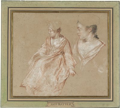 Studies van een zittende vrouw en een detail van haar hoofd en schouders door Jean Antoine Watteau
