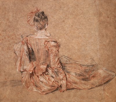 Studie van een vrouw van achteren gezien door Jean-Antoine Watteau, 1716-1718 door Jean Antoine Watteau