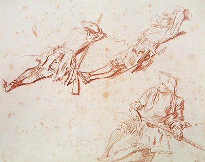 Drie Rustende Soldaten door Jean Antoine Watteau