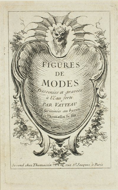 Titelpagina, van Figures de modes door Jean Antoine Watteau