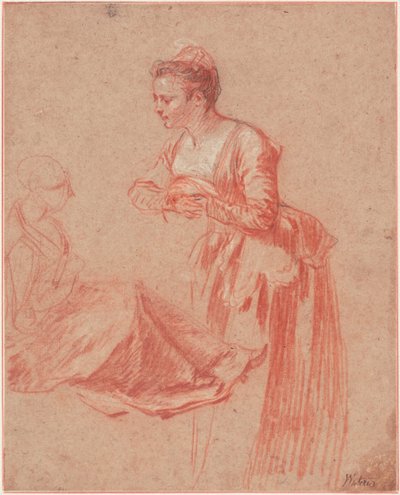Twee Figurenstudies van een Jonge Vrouw door Jean Antoine Watteau