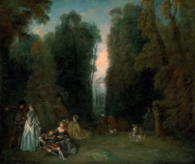 Uitzicht door de bomen in het park van Pierre Crozat, 1715 door Jean Antoine Watteau